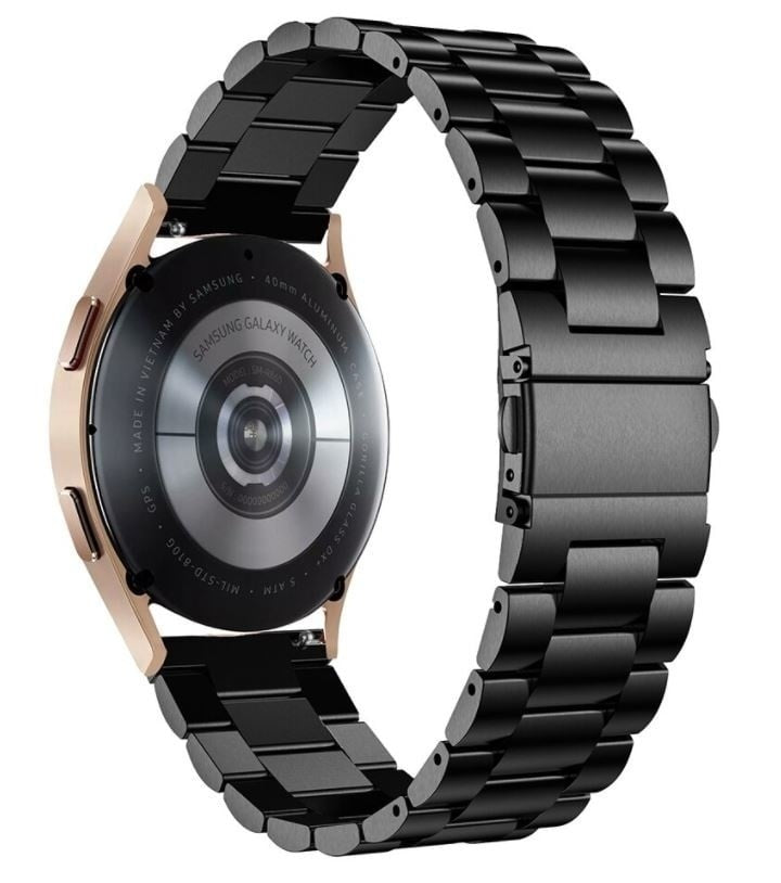 Steel Strap, black, on a watch, 3/4 rear view
