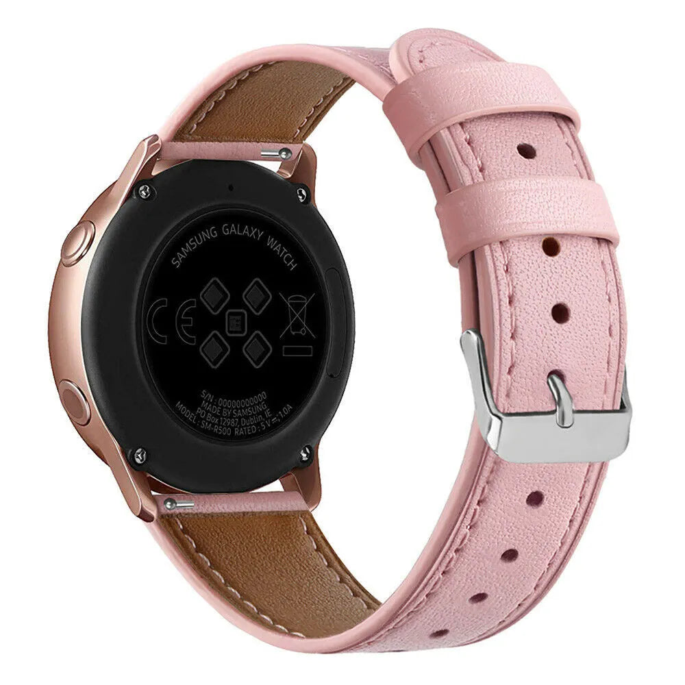 Modern Leather Strap, pink, on a watch, 3/4 rear view