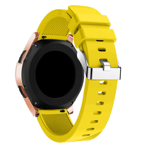 Twill Silicone Strap, yellow, on a watch, 3/4 rear view