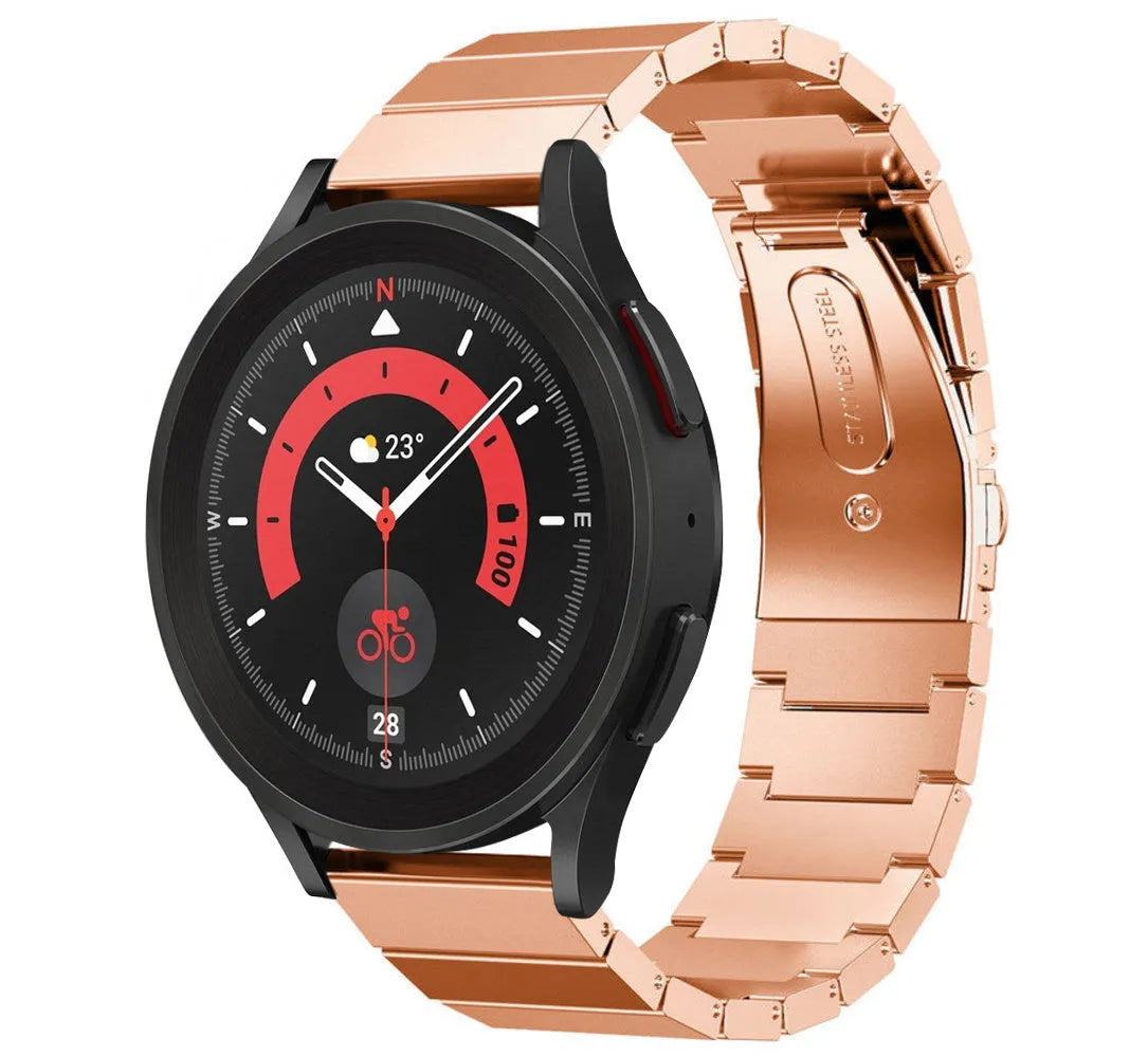 Premium Metal Strap, rose gold, on a watch, 3/4 rear view
