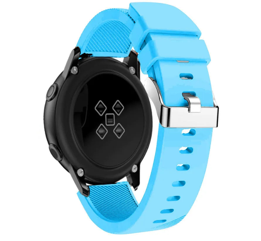 Twill Silicone Strap, light blue, on a watch, 3/4 rear view