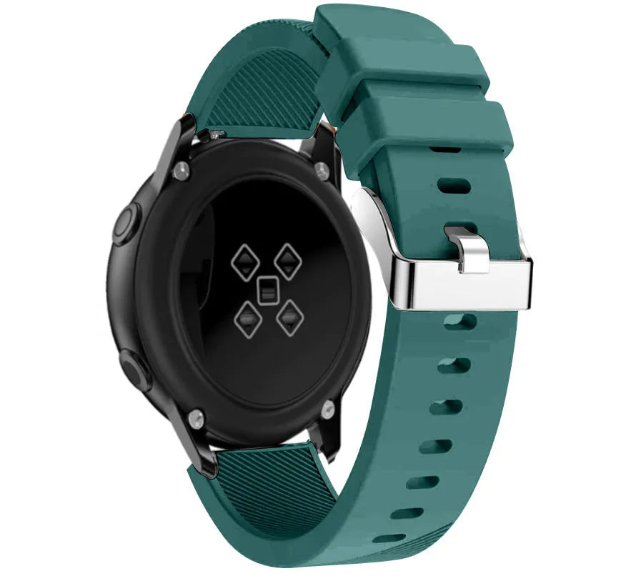 Twill Silicone Strap, viridian, on a watch, 3/4 rear view