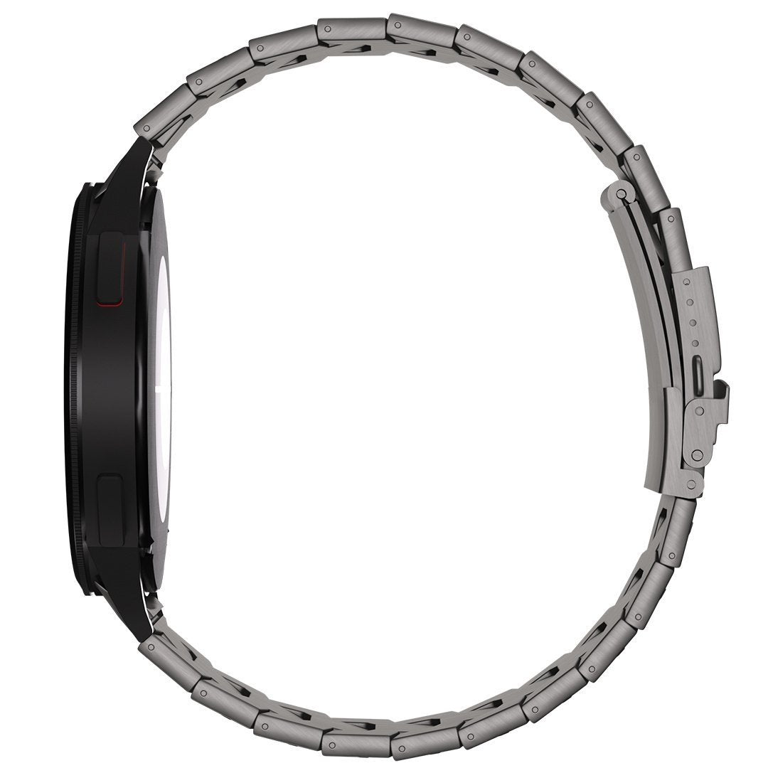 Titanium Strap 'Iron', graphite, on a watch, 3/4 rear view