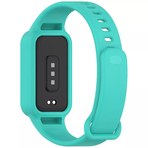 Silicone Strap, aqua, on a watch, 3/4 rear view