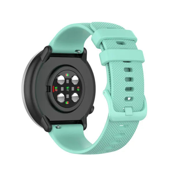 Premium Silicone Strap, aqua, on a watch, 3/4 rear view
