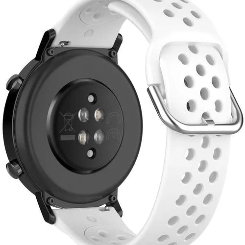 Breathable Silicone Strap, white, on a watch, 3/4 rear view