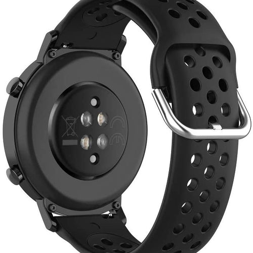 Breathable Silicone Strap, black, on a watch, 3/4 rear view