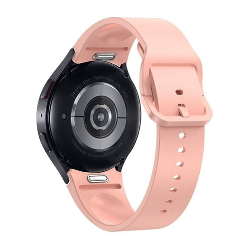 Silicone Strap 'One Push', pink, on a watch, 3/4 rear view