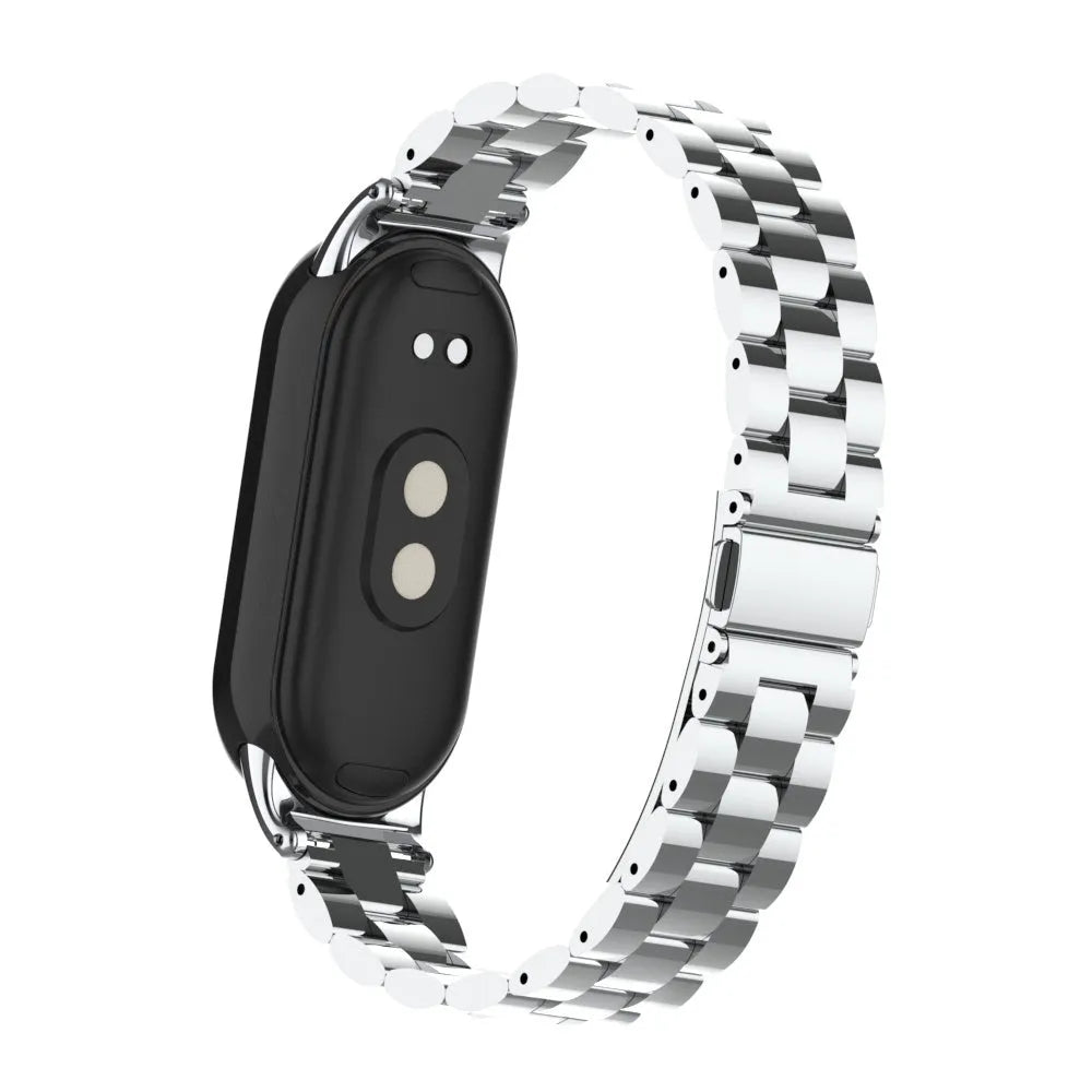 Steel Strap, silver, on a watch, 3/4 rear view