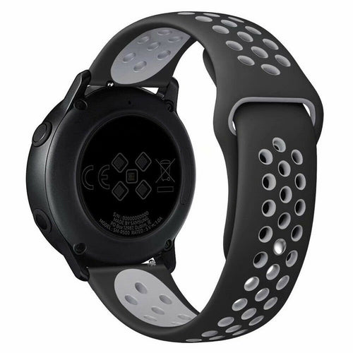 Silicone Sport Strap, black/grey, on a watch, 3/4 rear view