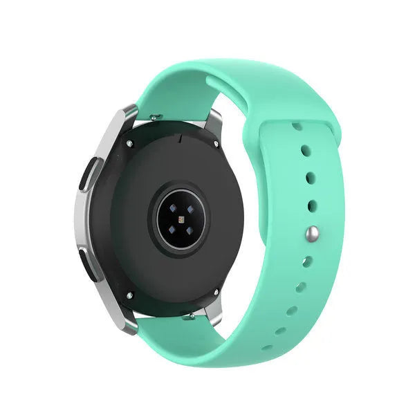 Silicone Sport Strap, aqua, on a watch, 3/4 rear view