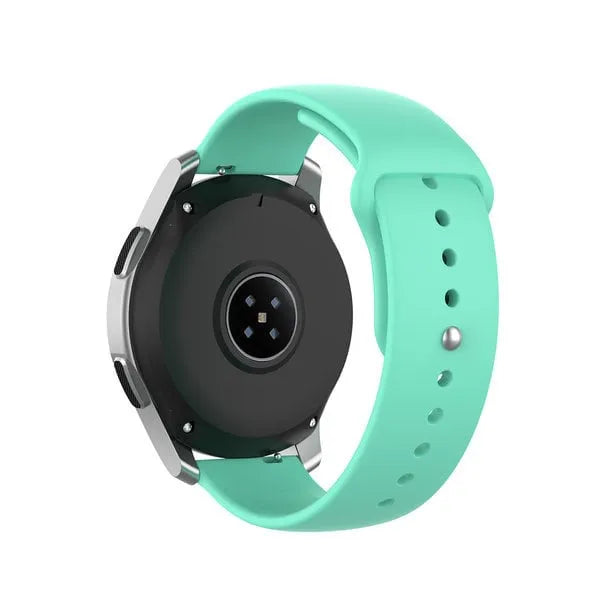 Silicone Sport Strap, aqua, on a watch, 3/4 rear view