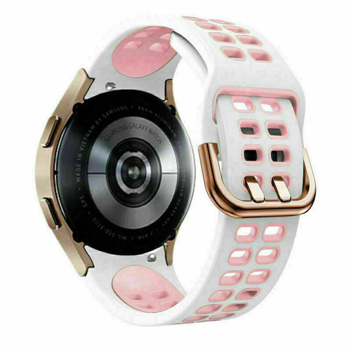 Silicone Squared Sport Strap, white/pink, on a watch, 3/4 rear view
