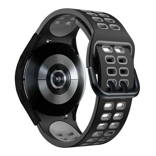 Silicone Squared Sport Strap, black/grey, on a watch, 3/4 rear view