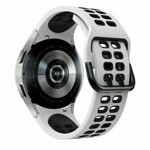 Silicone Squared Sport Strap, white/black, on a watch, 3/4 rear view