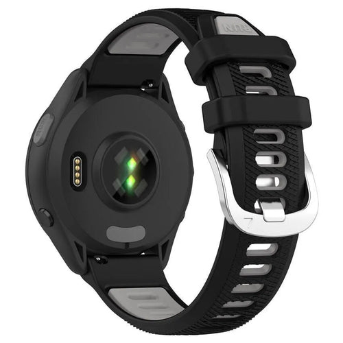 Silicone Buckled Sport Strap, black/grey, on a watch, 3/4 rear view