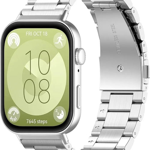 Steel Strap, silver, on a watch, 3/4 rear view