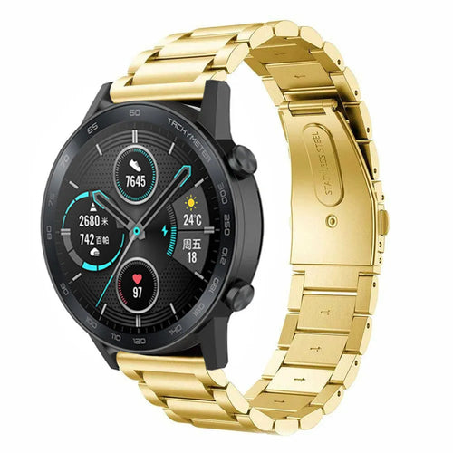 Steel Strap, gold, on a watch, 3/4 rear view