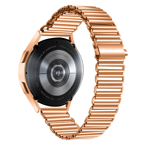 Steel Loop Strap, rose gold, on a watch, 3/4 rear view