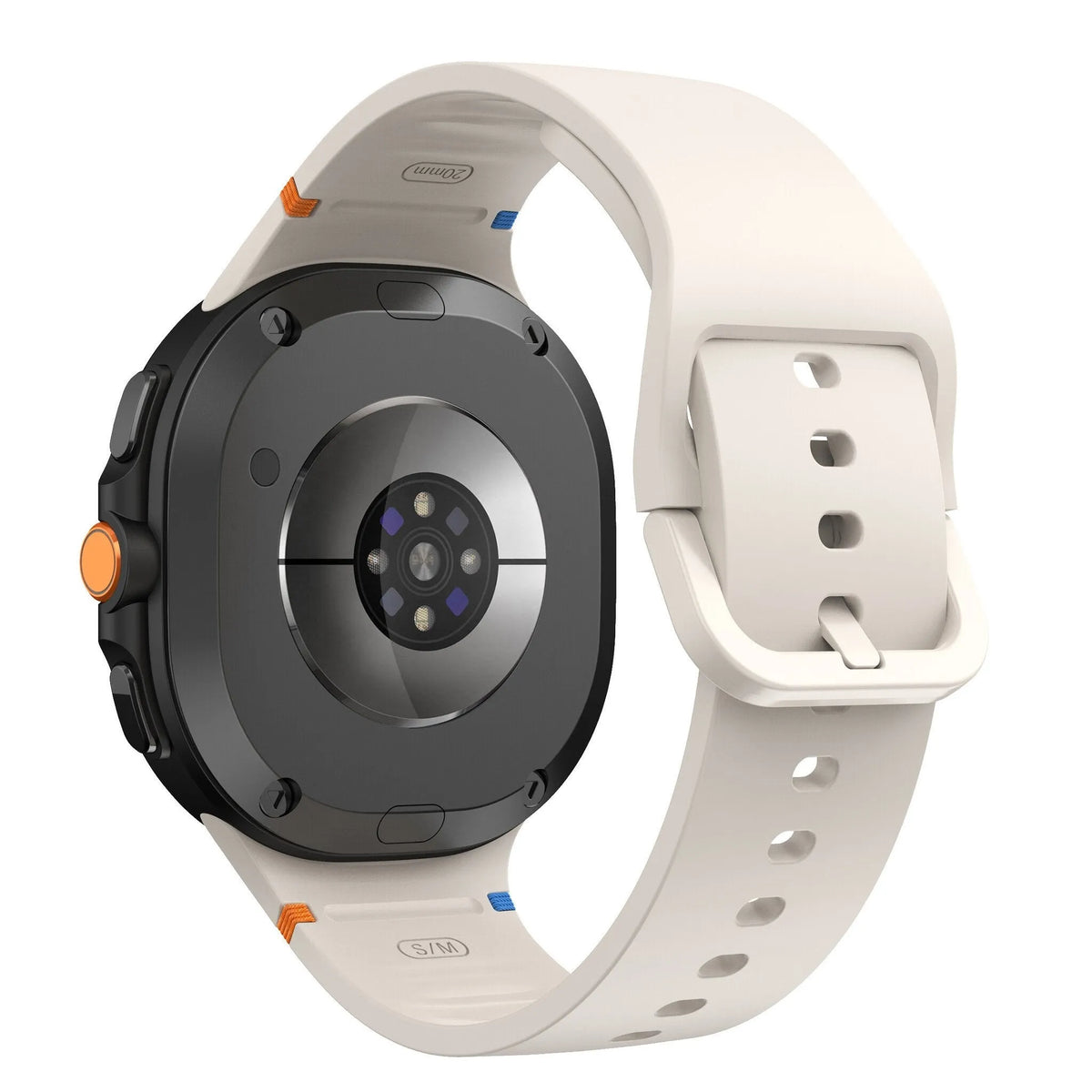 Silicone Strap, starlight, on a watch, 3/4 rear view