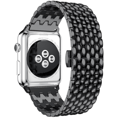 Steel Dragon Strap, black, on a watch, 3/4 rear view
