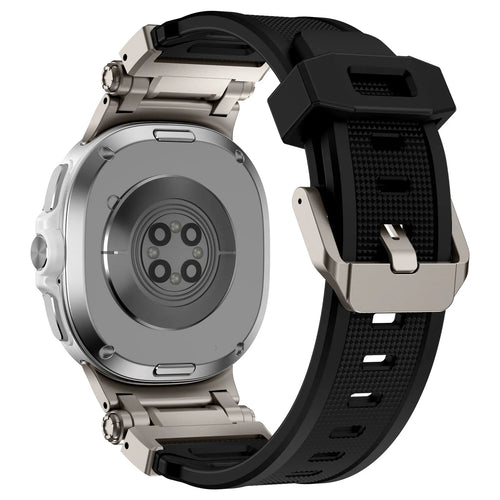 Silicone Strap 'Explorer', black with titanium, on a watch, 3/4 rear view