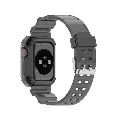 Silicone Transparent TPU Strap, transparent black, on a watch, 3/4 rear view
