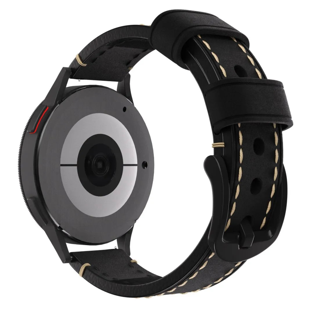 Genuine Leather Strap, black, on a watch, 3/4 rear view