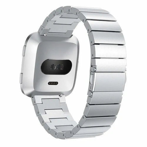 Metal Strap, silver, on a watch, 3/4 rear view