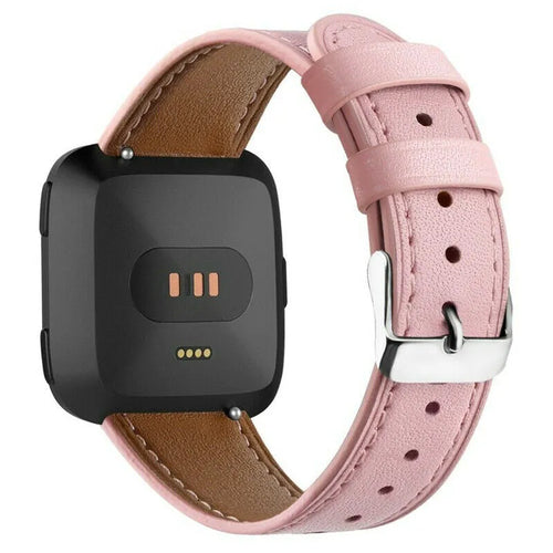 Modern Leather Strap, pink, on a watch, 3/4 rear view