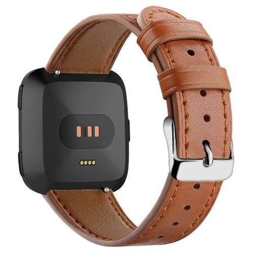Modern Leather Strap, brown, on a watch, 3/4 rear view