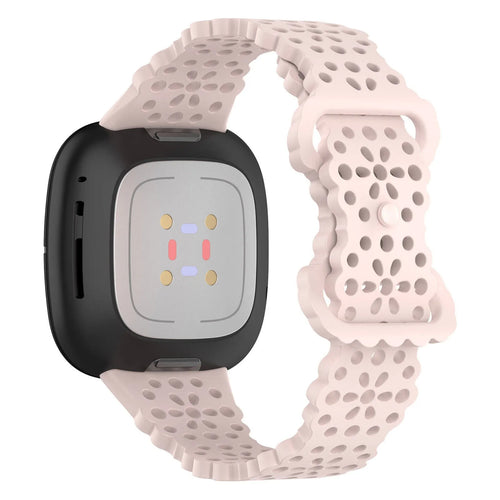 Patterned Silicone Strap, light pink, on a watch, 3/4 rear view