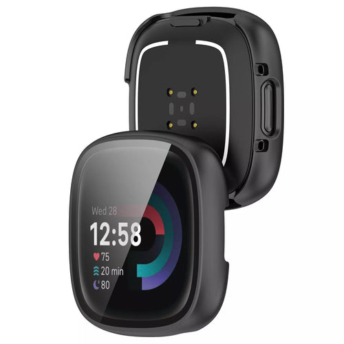 Fitbit Versa 4 / Sense 2 hard case met glas (zwart)