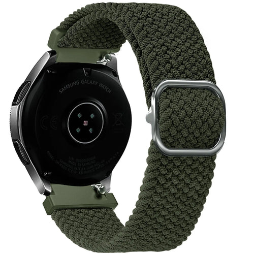 Nylon Adjustable Braided Strap, green, on a watch, 3/4 rear view