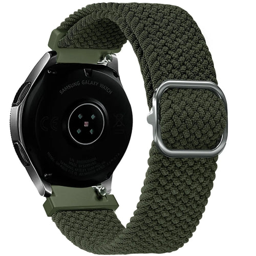 Nylon Adjustable Braided Strap, green, on a watch, 3/4 rear view