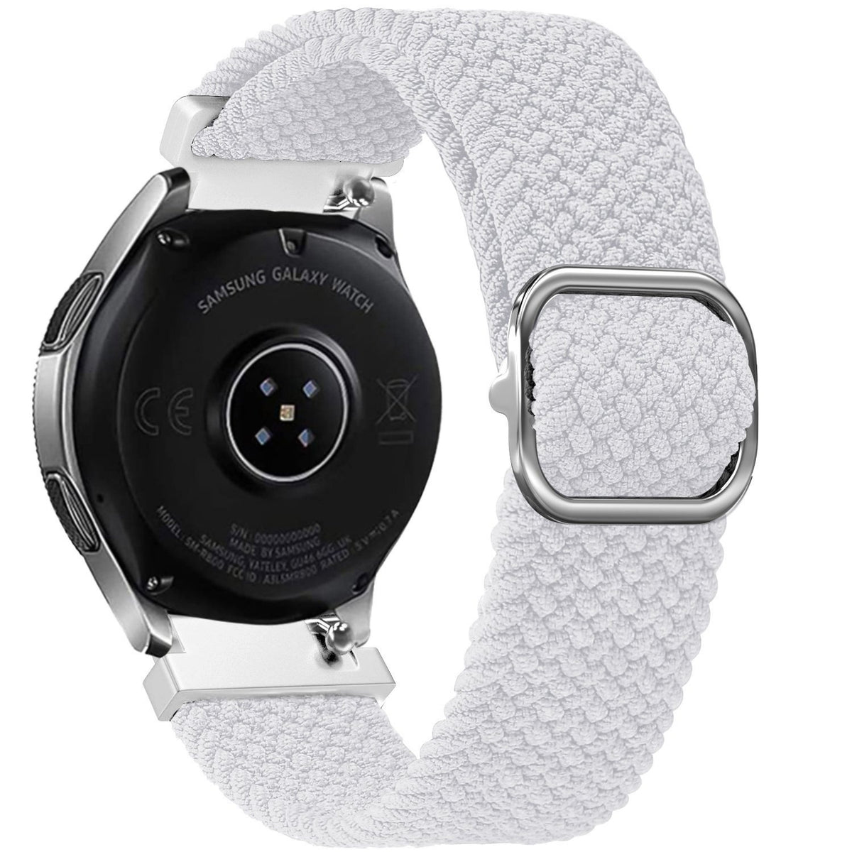 Nylon Adjustable Braided Strap, white, on a watch, 3/4 rear view