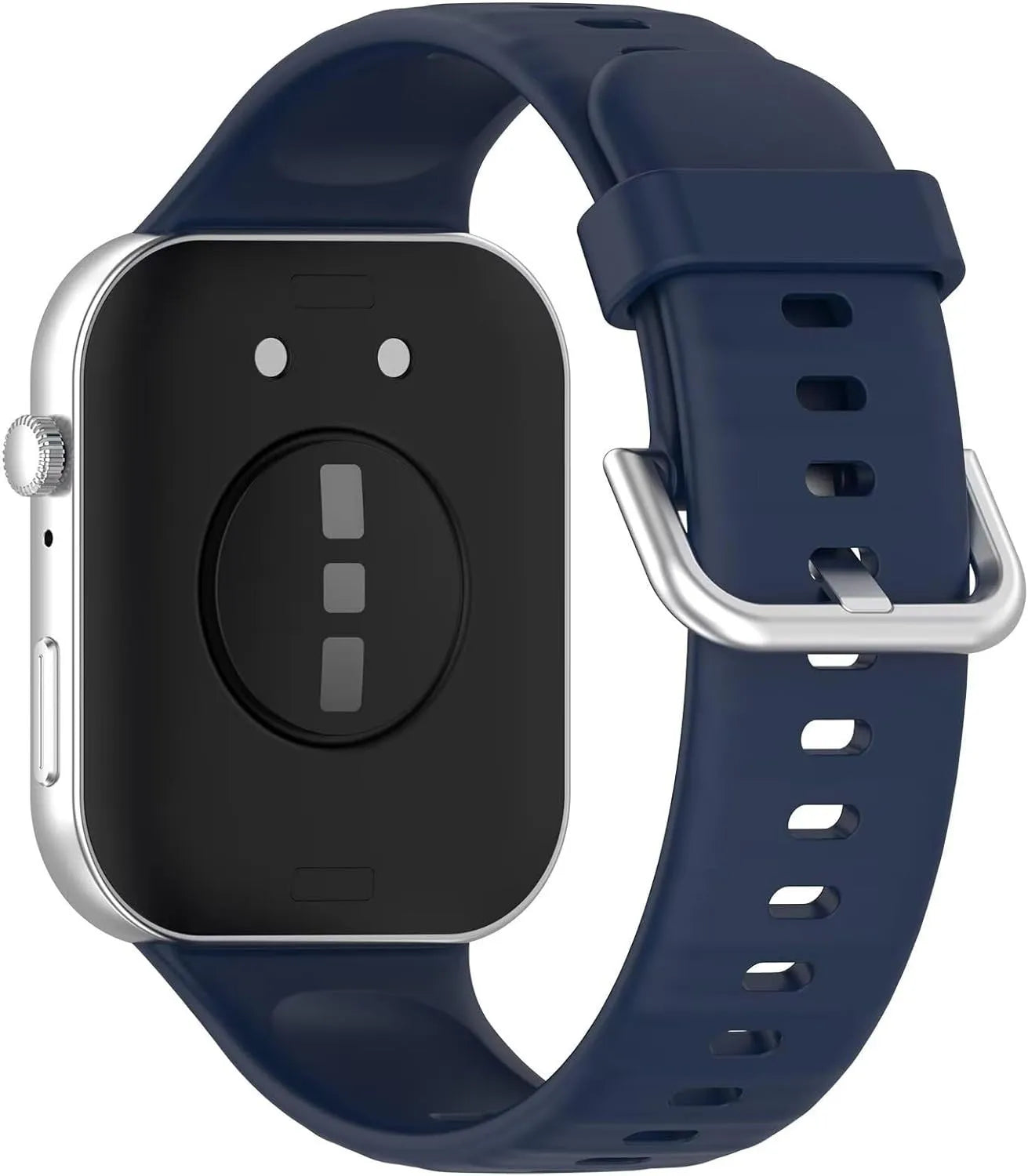 Silicone Strap, dark blue, on a watch, 3/4 rear view