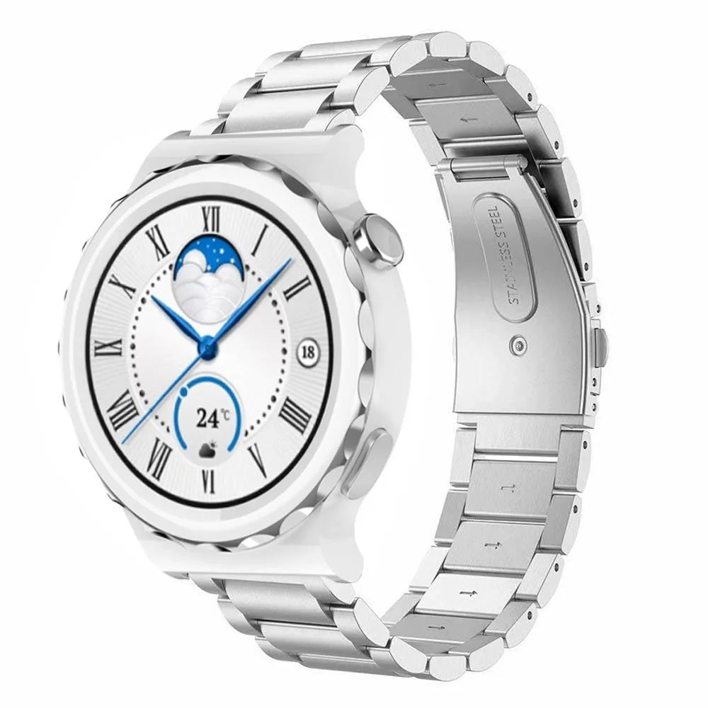 Steel Strap, silver, on a watch, 3/4 rear view