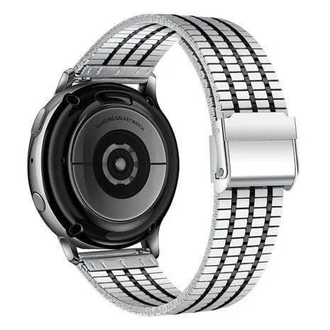 Fine Steel Strap, silver/black, on a watch, 3/4 rear view