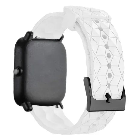 Silicone Strap Hexagons, white, on a watch, 3/4 rear view