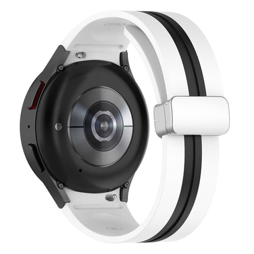Silicone Magnetic Sport Strap, white/black, on a watch, 3/4 rear view