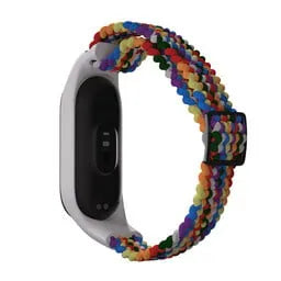 Nylon Mi Braided Strap, rainbow, on a watch, 3/4 rear view