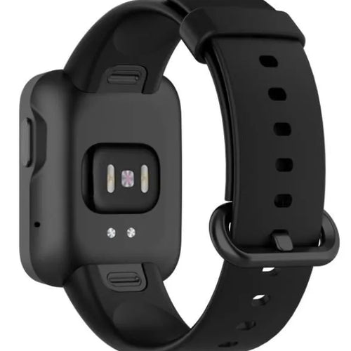 Silicone Strap, black, on a watch, 3/4 rear view