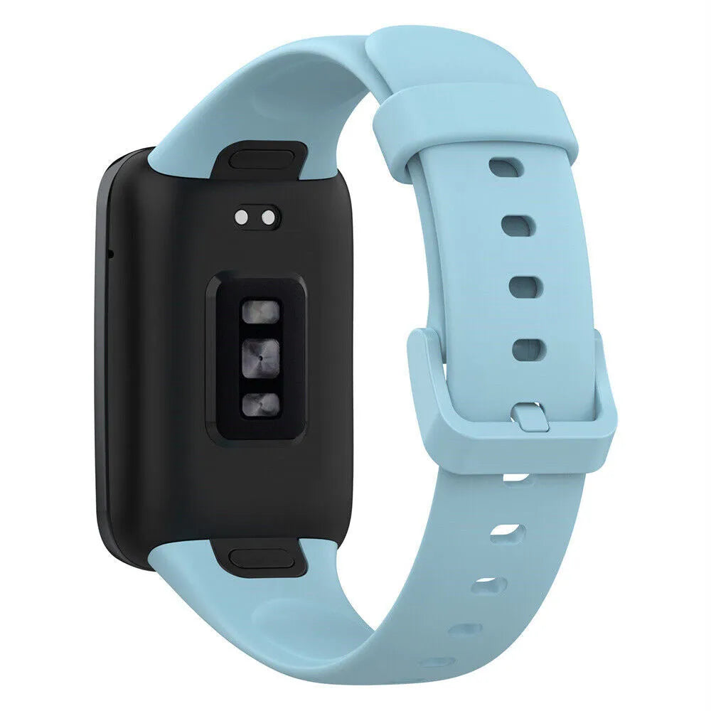 Silicone Strap, light blue, on a watch, 3/4 rear view