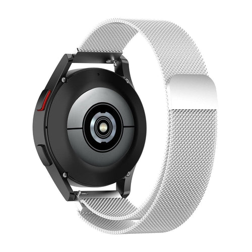 Milanese Strap, silver, on a watch, 3/4 rear view