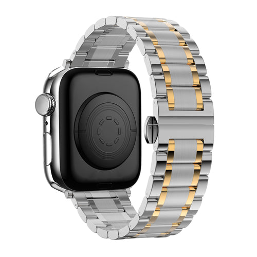 Bandz Apple Watch Ultra stalen schakel band 'Deluxe' (zilver/goud)