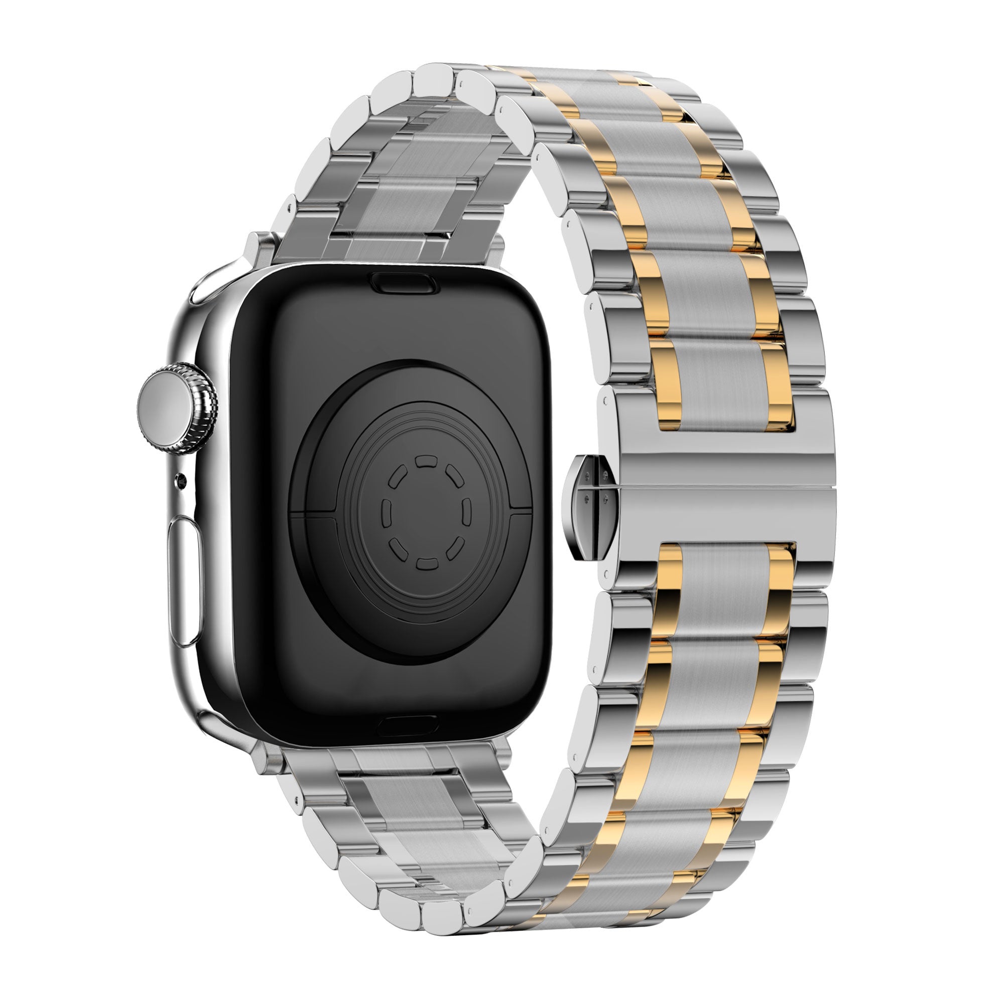 Bandz Apple Watch Ultra stalen schakel band 'Deluxe' (zilver/goud)
