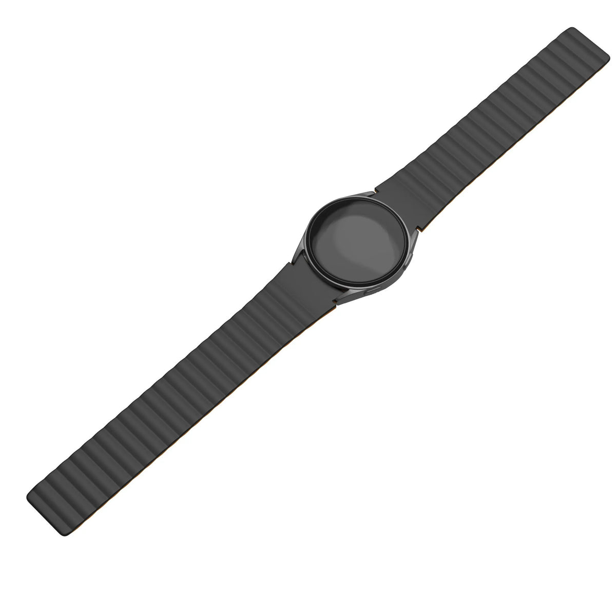 Magnetic Silicone Strap, black/orange, on a watch, 3/4 rear view