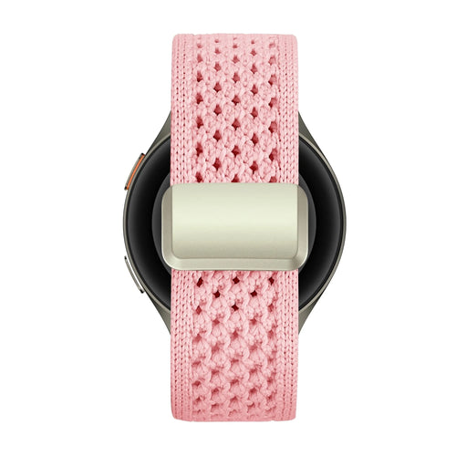 Vintage Nylon Strap, pink, on a watch, direct front view