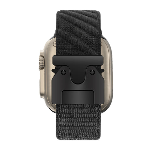 Wave Nylon Strap P-Buckle, black, on a watch, direct front view